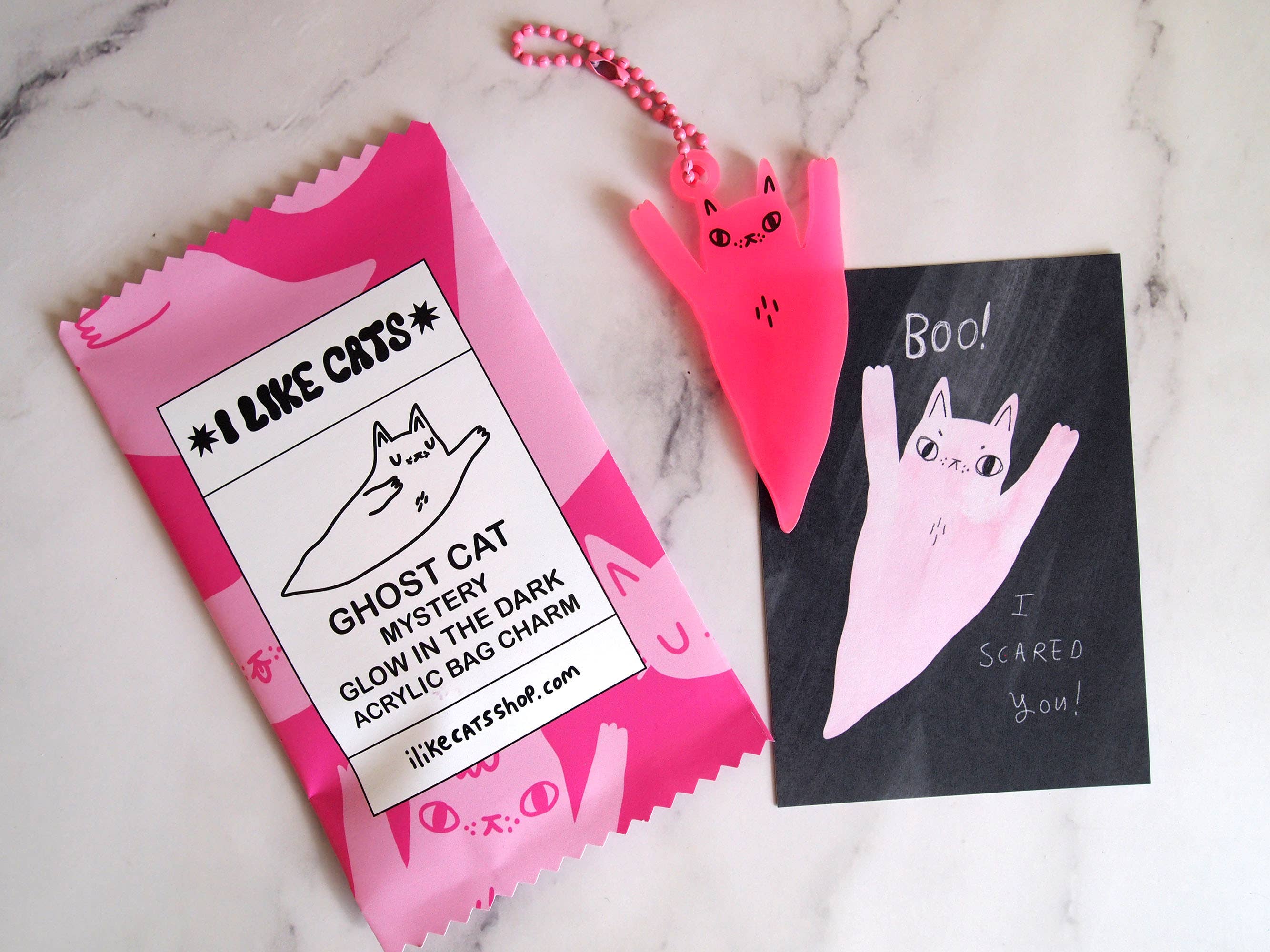 I LIKE CATS – wholesale Keychain – Women's – Blind bag Halloween ghost bag charm, glow in the dark pink2