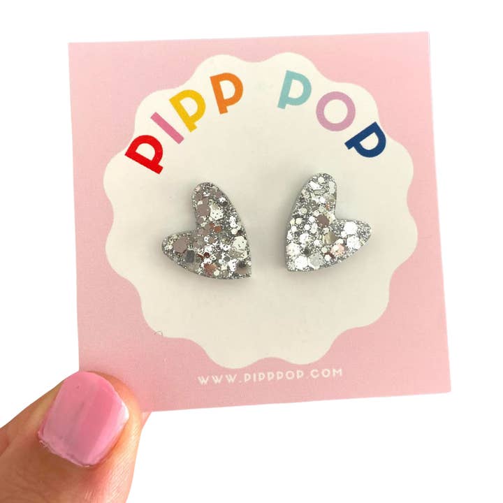 Pipp Pop - Wholesale Stud/post earrings - Glitter Heart Studs - 8 Colours Available4