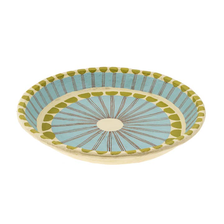 Indaba Trading - Wholesale Decorative Tray - Painted Paper Mache Tray L, Blue Stripe