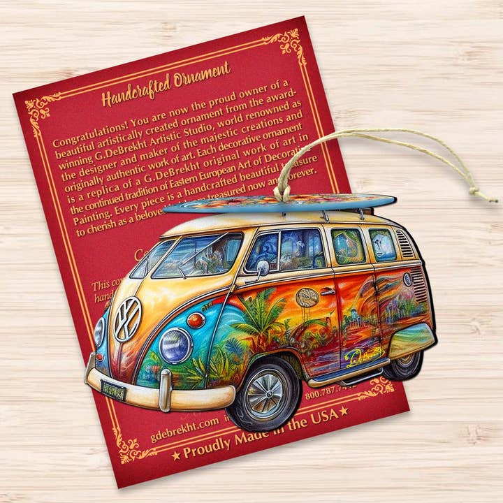 Designocracy - Wholesale Ornament - Beach Themed Ornaments - Hippie Van Wooden Ornaments