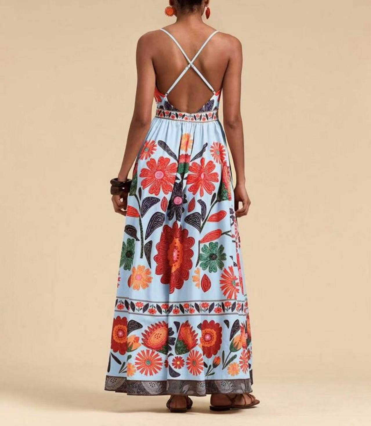 Rosa Clothing - Wholesale Dress - Women's - Ethnic Style Fashion Sexy Slim Print Slip Dress9