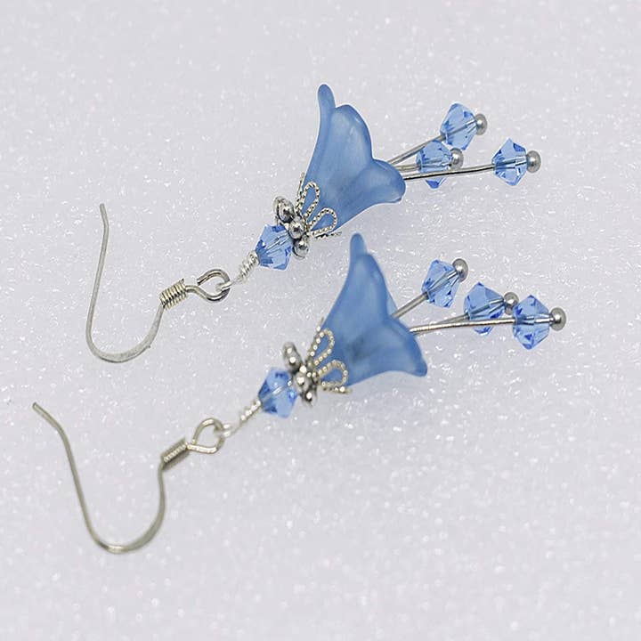Chic Brico - Wholesale Dangle Earrings - Bell Flower Dangle Earrings-Light Sapphire Powder Blue/Silv