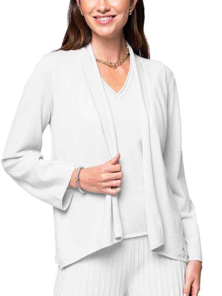 Cárdigan con cuello chal Amy; Blanco invierno para venta al por mayor de Biana