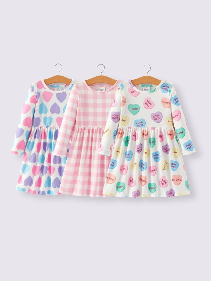 Rylee Faith Designs - Wholesale Dress - Kids - Girls Dress Of 3 PCS In One Package Valentine's Day Plaid Print Dress