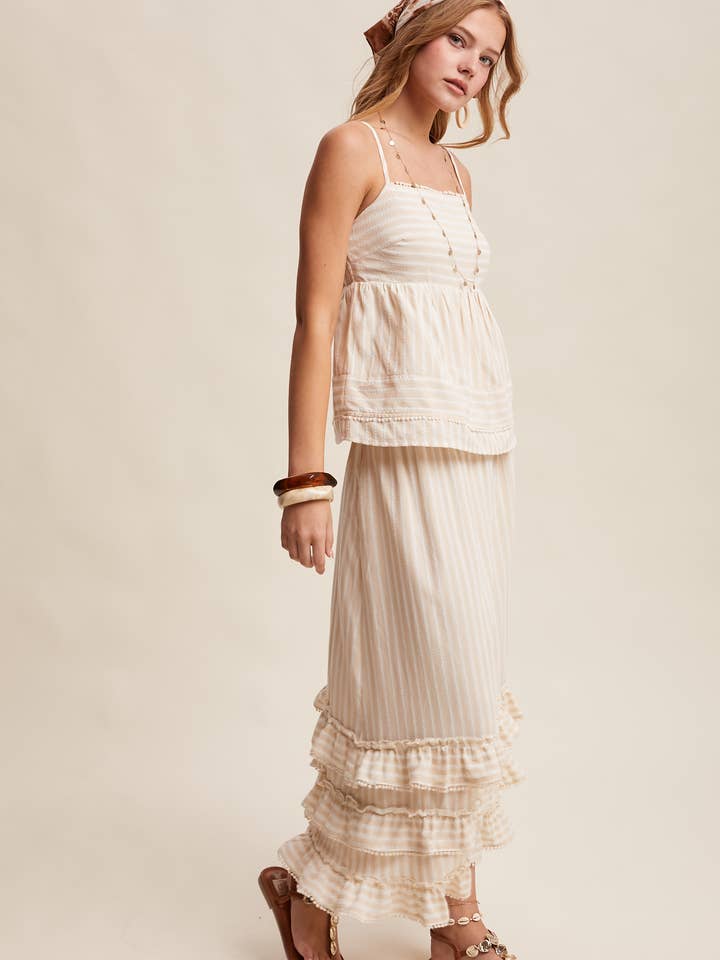 Striped Ruffle Trim Two-Piece Set LSET171 for wholesale by Listicle