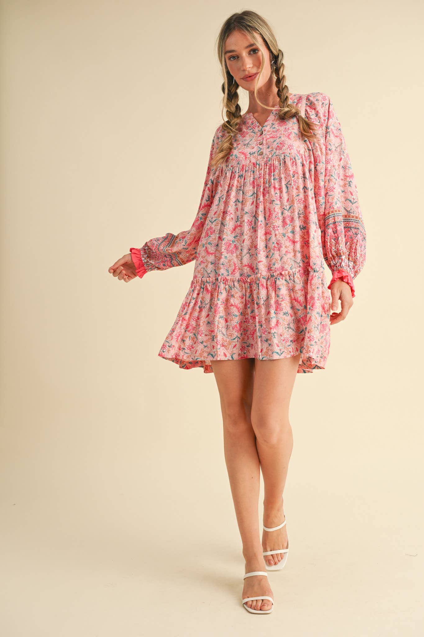 &MERCI - Wholesale Dress - Women's - EXCLUSIVE PRINT PUFF SLEEVE TIERED BABYDOLL DRESS MDR349017