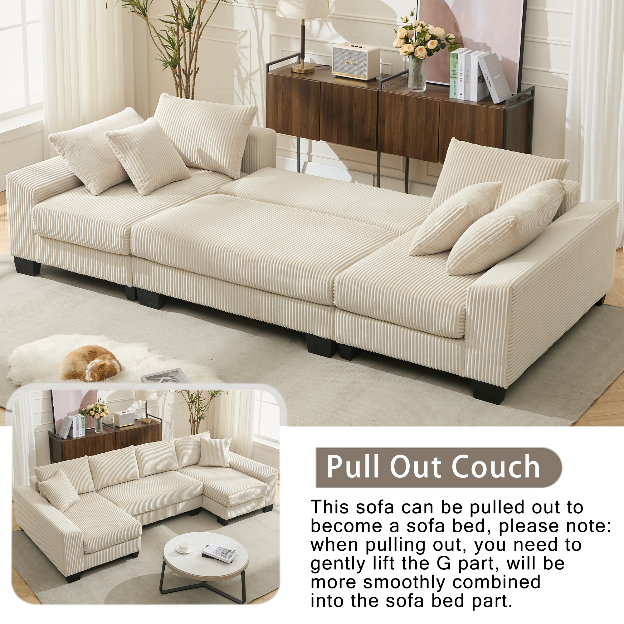 39F Inc. - Wholesale Sofa - 114" U-Shaped Sleeper Sofa with Pull-Out Bed & Chaise6