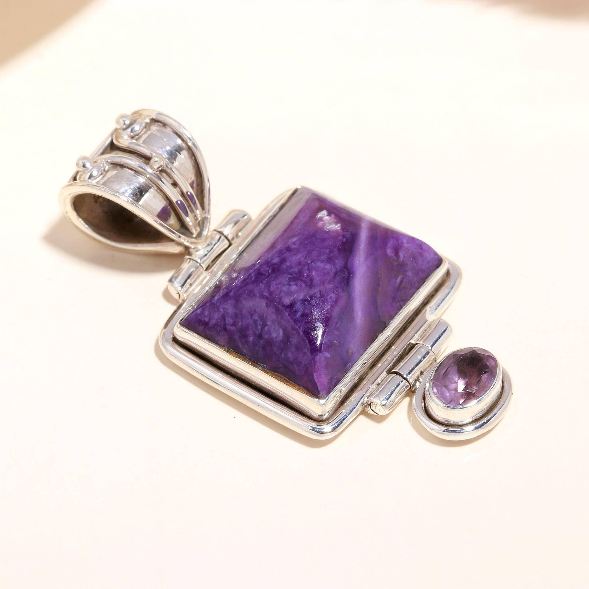 AG 925 JEWELLERY - Wholesale Locket Necklace - 925 Sterling Silver Vintage Locket Purple Charoite Pendant2
