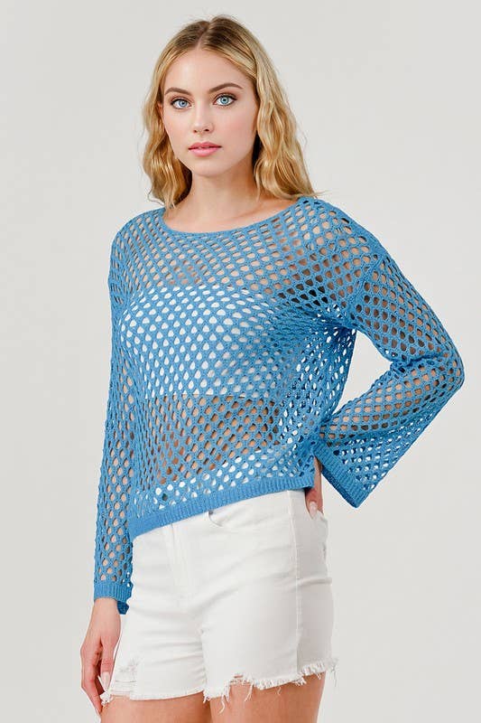 Aqua Blue Crochet Coverup Top OT51179 for wholesale on Faire8
