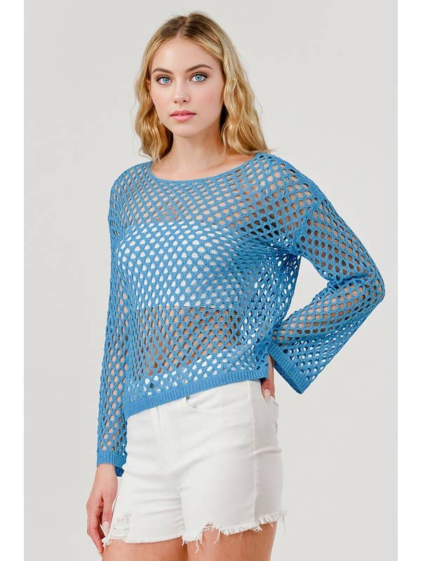 Aqua Blue Crochet Coverup Top OT51179 for wholesale on Faire8
