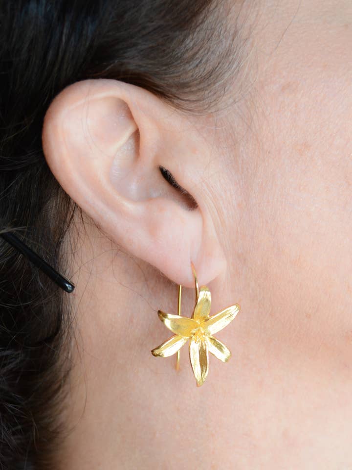 Gold plated brass flower earring for wholesale by AJS Design Studio