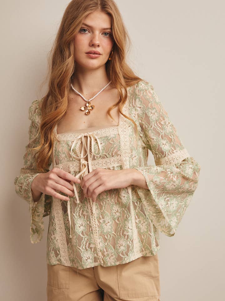 Spetsblus med knytband FT0031 för wholesale av Forte