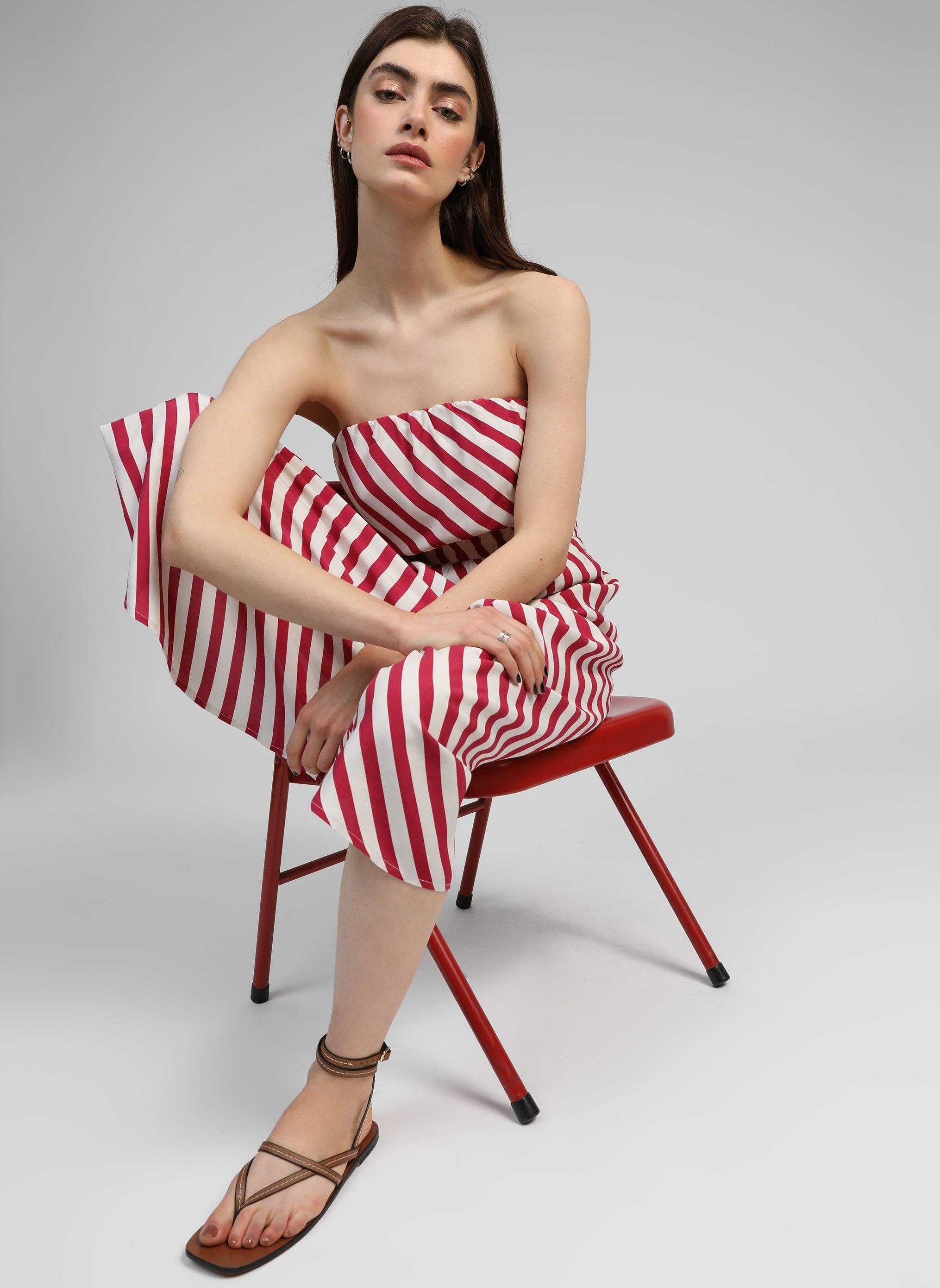 An'ge - Vendita all'ingrosso Vestito - Donna - ABITO LUNGO MIKITRY a righe lampone1