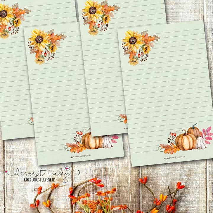 Pumpkins and Sunflowers Letter Writing Paper for wholesale by Dearest Nicky