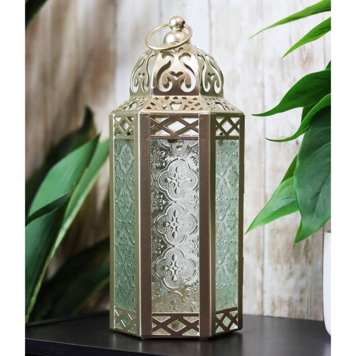 WholesaleMart - Wholesale Lantern - White Gold Moroccan Candle Lantern, Medium