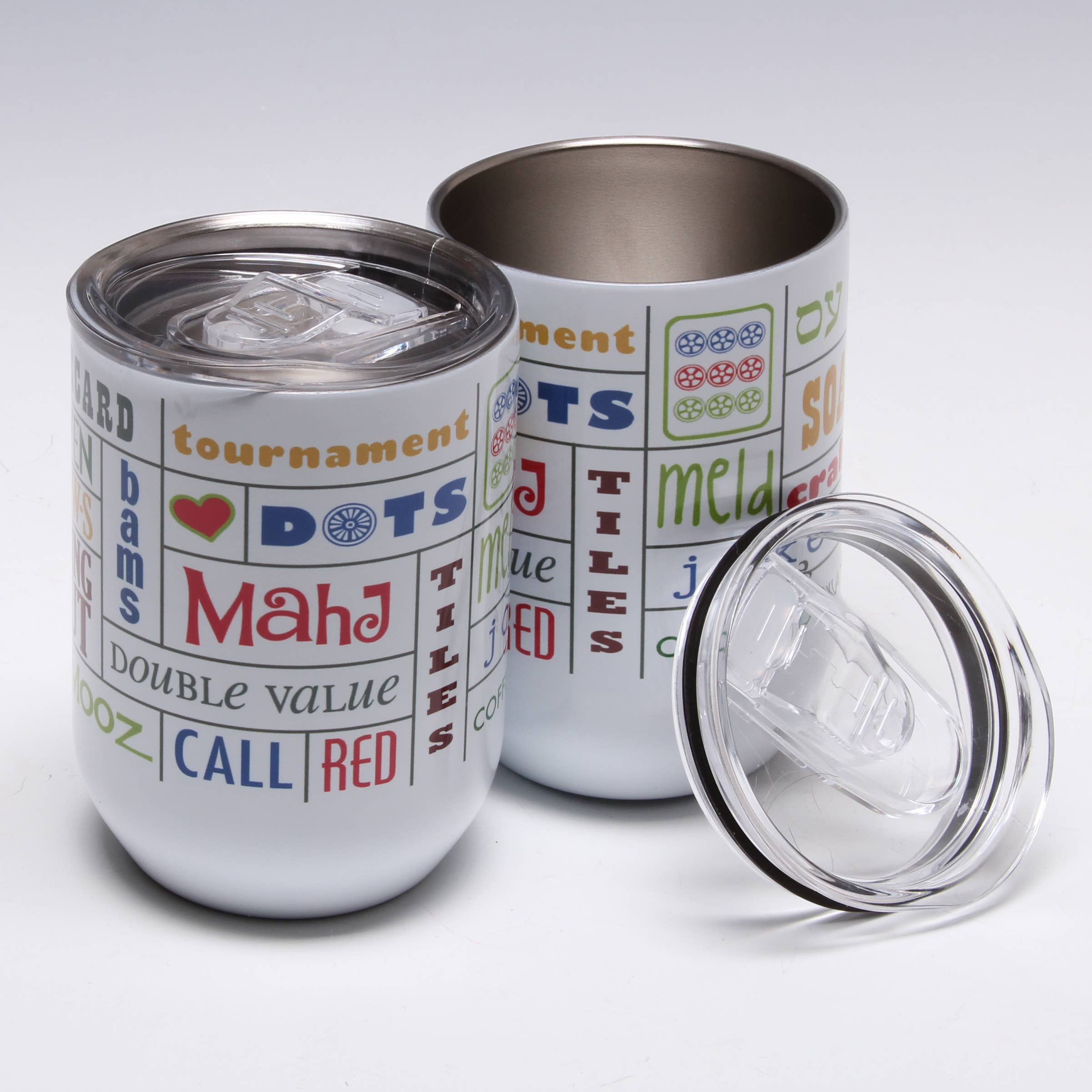 Liane Fried Studio - Wholesale Insulated Mug/Tumbler - Stemless Mah Jongg STRAIGHT SIDED Wine Glass Tumbler2