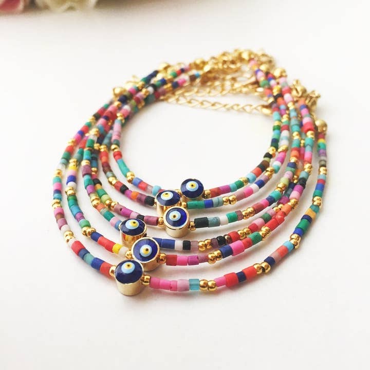 Evileyefavor - Wholesale Beaded Bracelet - Rainbow Evil Eye Bracelet, Seed Beads Bracelet, Greek Evil Eye Jewelry