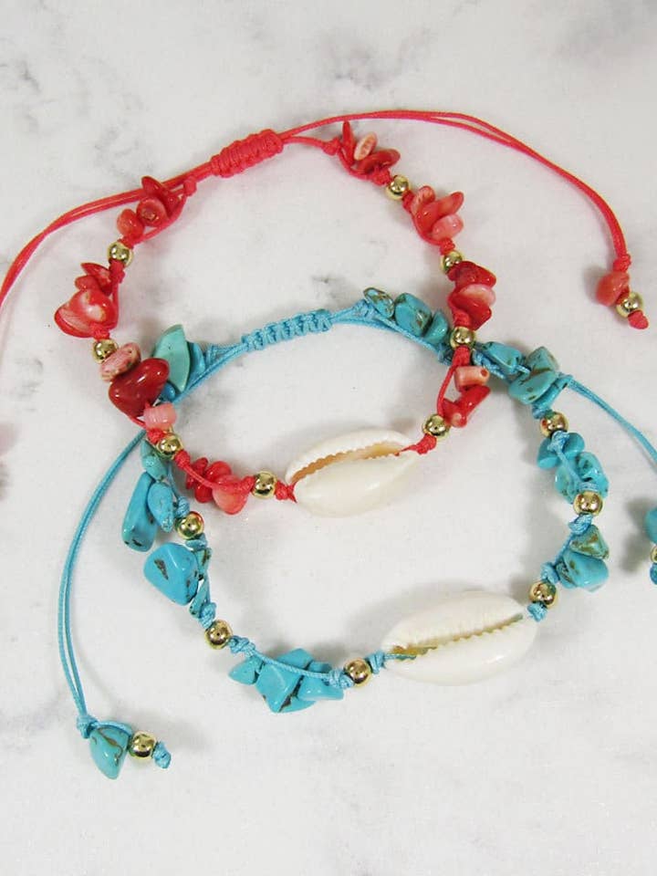 Puka Shell Chip Stone Beads Braided Bracelet for wholesale by TheTizana