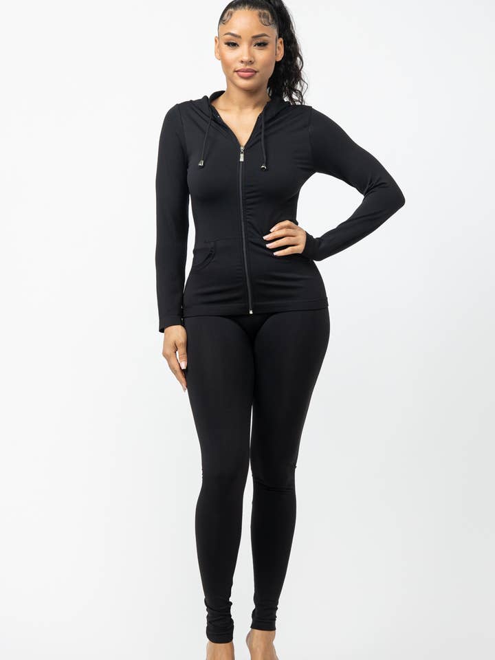 Julia by LoveJ - Wholesale Top & Pant Set (NOT Loungewear) - Women's - Seamless Zip Up Hoodie Jacket And Leggings Set