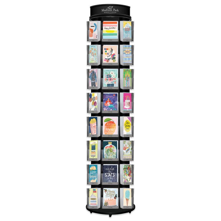 Présentoir de 72 pochettes pour cartes de vœux pré-remplies pour la vente par Madison Park Greetings