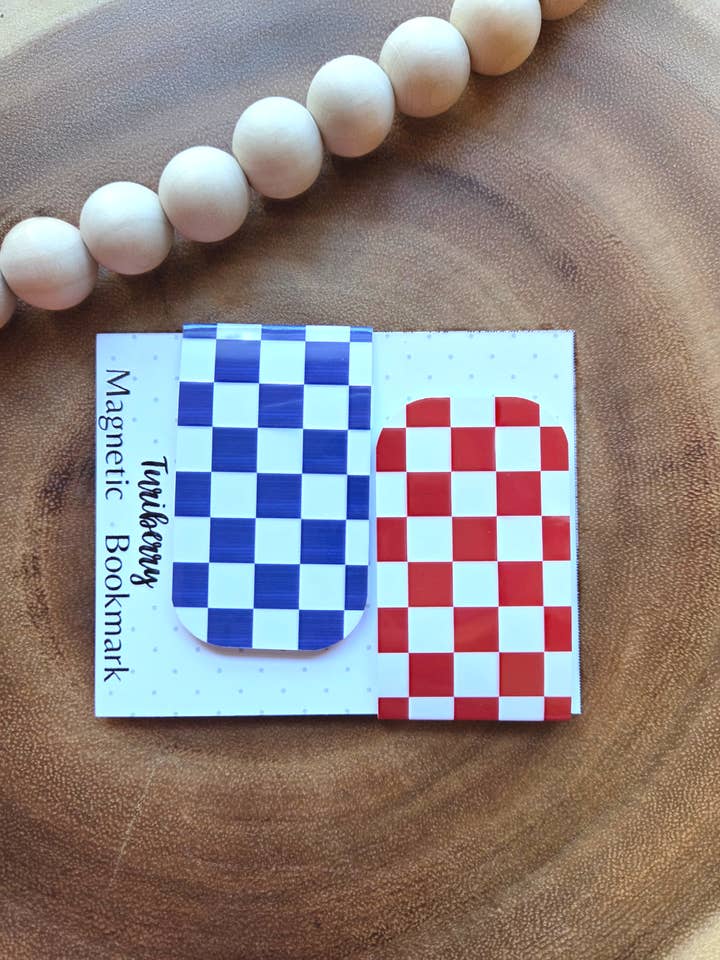 Rød & Blå Ternet Magnetisk Bogmærkesæt af 2 — Håndlavet for engroshandel hos Turiberry