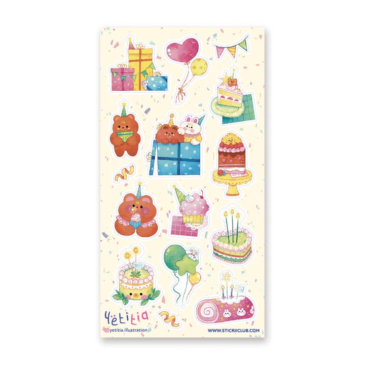 Cutie Birthday Bash Sticker Sheet for wholesale by STICKII