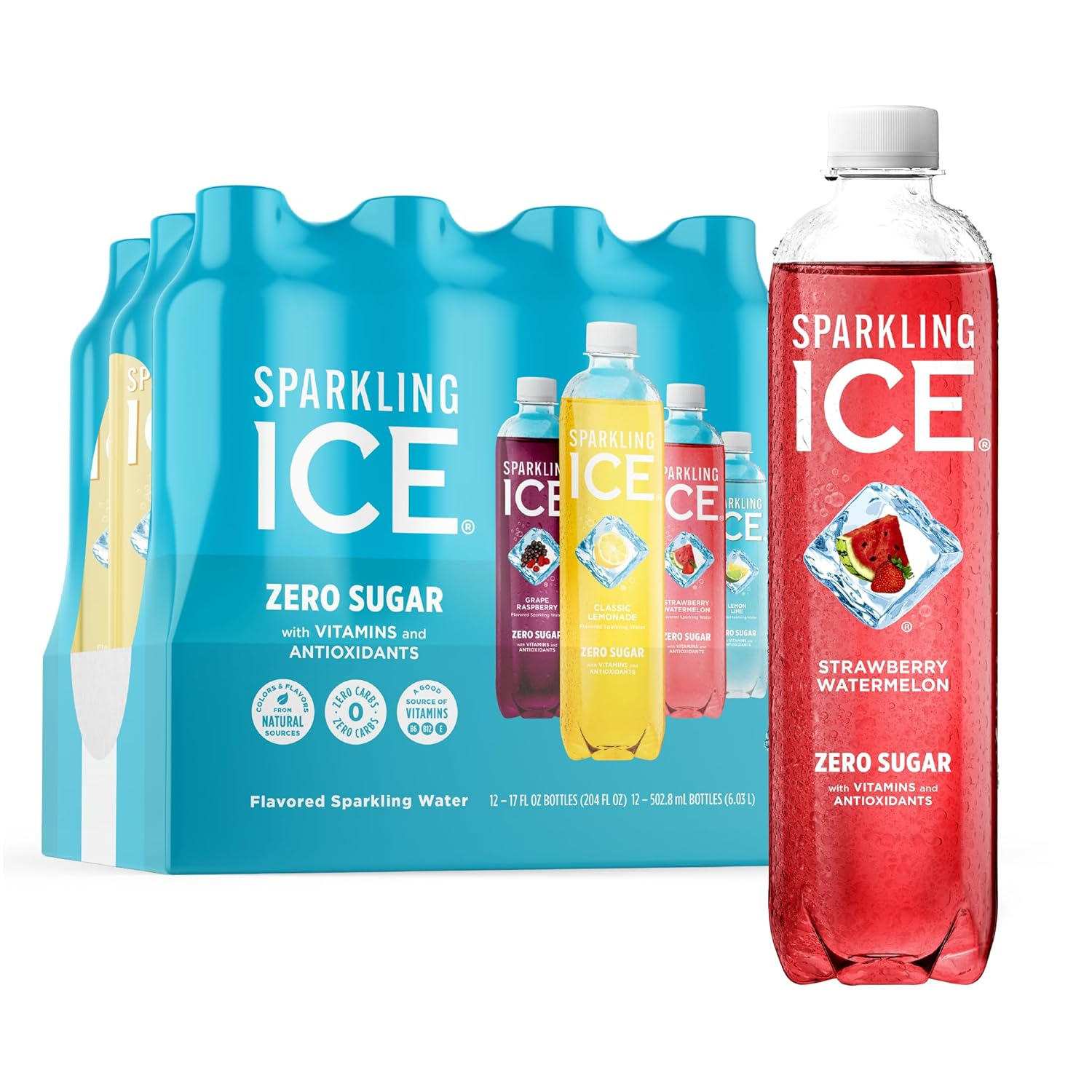 EcoQuality – Engroshandel Kulsyreholdig vand – 17 oz Sparkling Ice Variety Pack Blue Naturligt Aromatiseret Mousserende Vand Pakke med 120