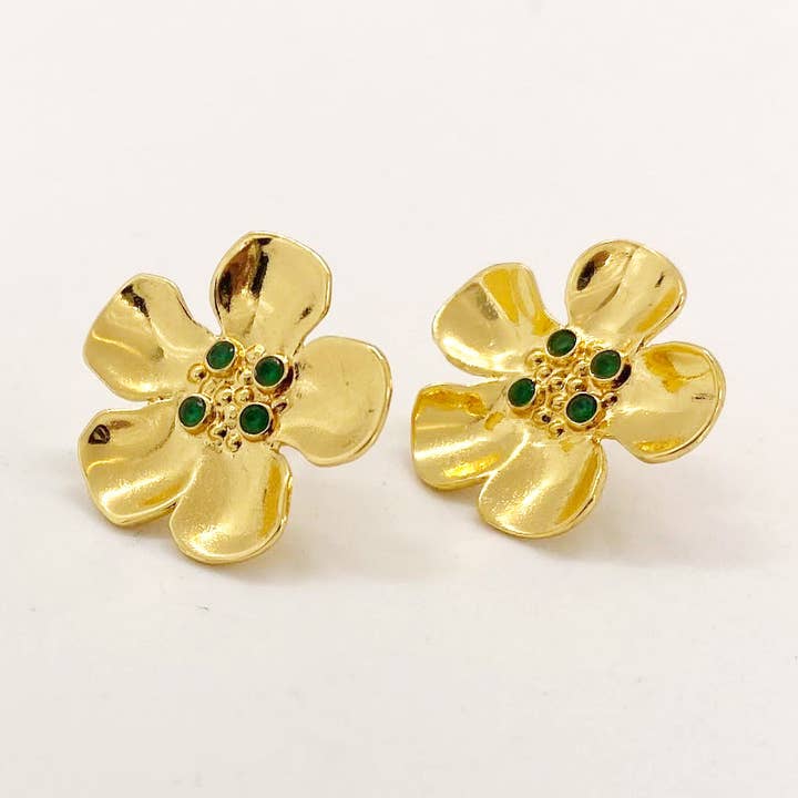 Orecchini a bottone Flora - Smeraldo per la vendita all'ingrosso da parte di Addison Weeks