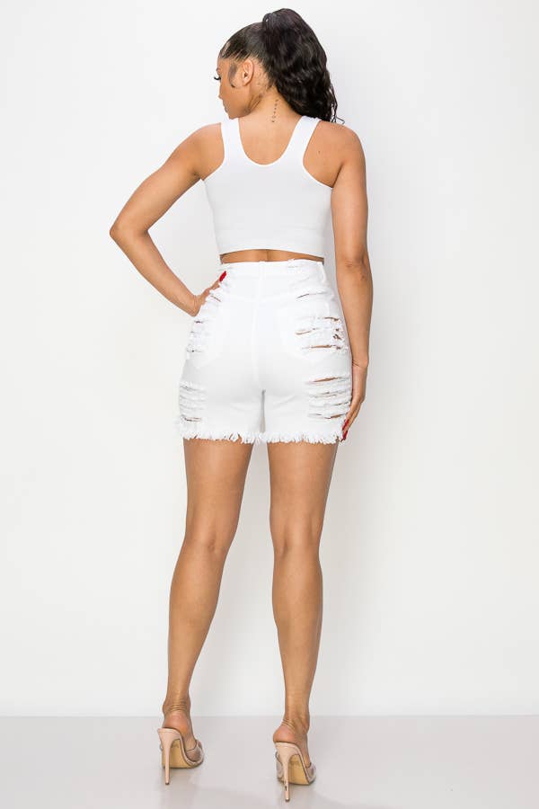 The Map Jeans - Wholesale Shorts - Women's - Women's Casual Destroy Short White Jeans N81703
