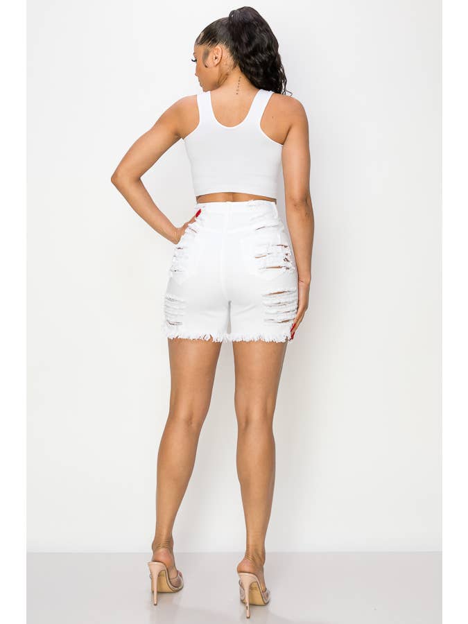 The Map Jeans - Wholesale Shorts - Women's - Women's Casual Destroy Short White Jeans N81703