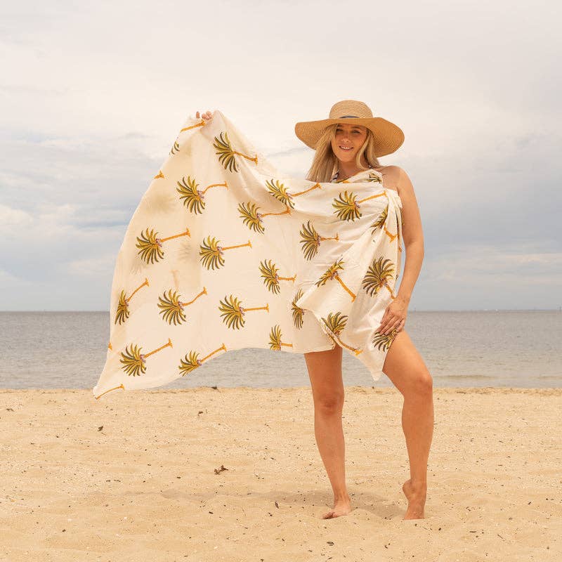 Boho-Eclectica - Wholesale Swim Cover Up - Women's - Women's White Palm- 100% Cotton Sarong1