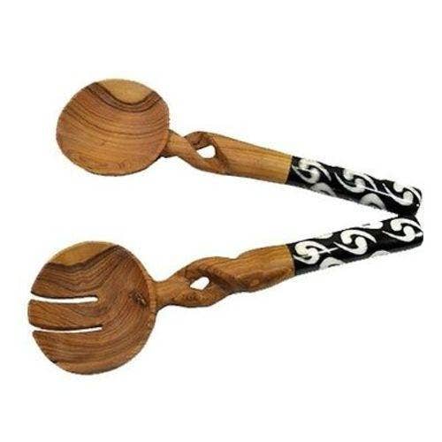 Global Crafts - Wholesale Serving Utensil - Olive Wood Serving Set, Braided Batik Handles3