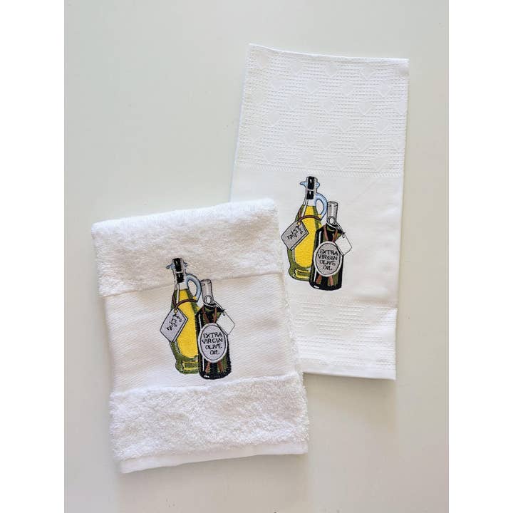 Set di strofinacci da cucina olio d'oliva e aceto con ricamo per la vendita all'ingrosso da parte di Nordlinen