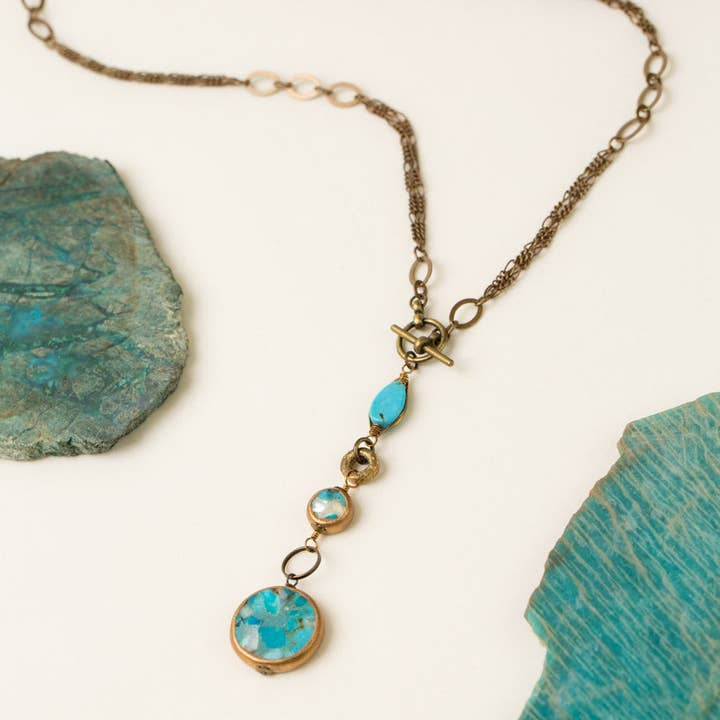 Anne Vaughan Designs Jewelry - Wholesale Pendant/Charm Necklace - Transcend 27" Turquoise Herringbone Statement Necklace