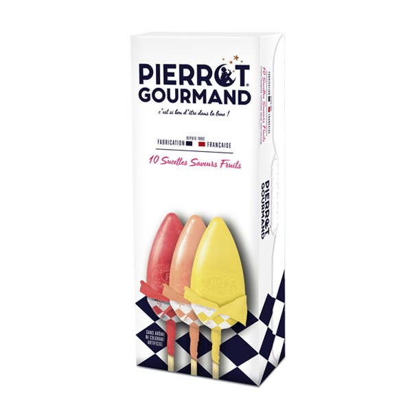 The French Farm - Wholesale Lollipop - Pierrot Gourmand Fruit Flavored Lollipops Box 4.58oz - 10CT