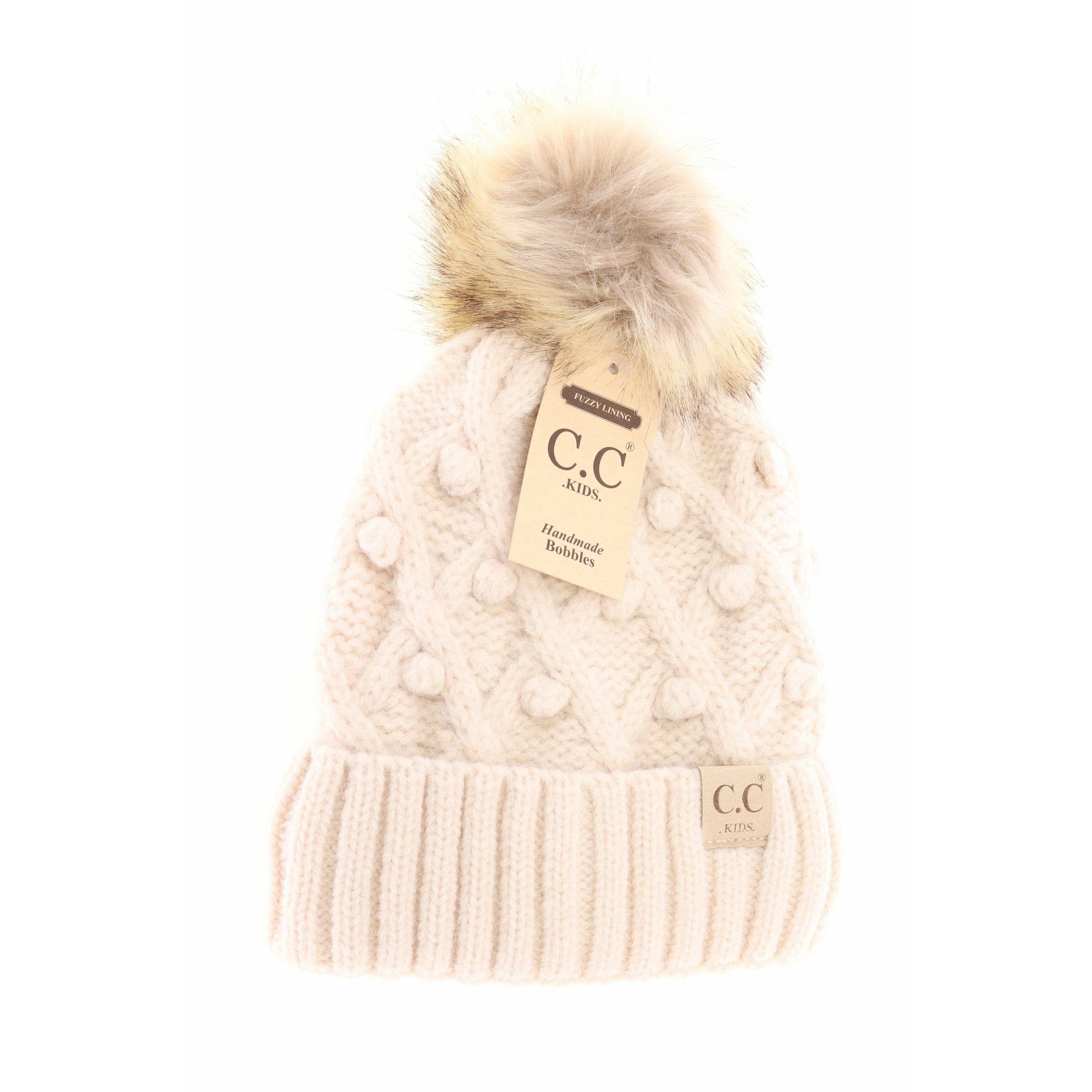 C.C Beanie – wholesale Beanie – Kids – Kids' C.C Bobble Knit Beanie with Faux Fur Pom3
