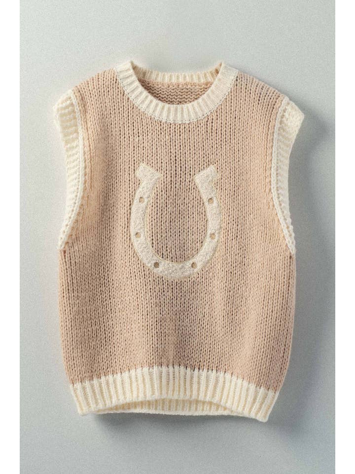 Urban Daizy - Wholesale Sweater Vest - Women's - Western Horseshoe Crochet Knit Ribbed Trim Sweater Vest