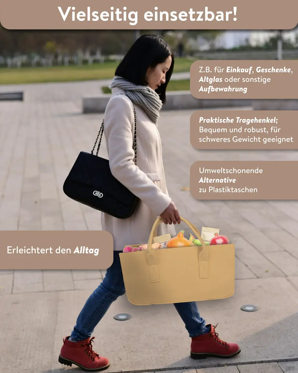 Close Up GmbH - Wholesale Tote Bag - Women's - Close Up Felt Bag Firewood Beige Carrying Bag, Felt Bag2