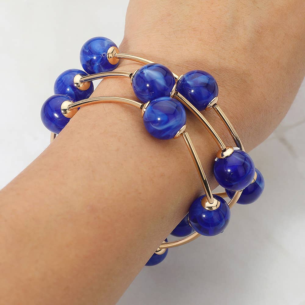 Sensibling Corp. - Wholesale Jewelry Set - 3PCS - Round Ball Wire Beaded Stretch Multi Layered Bracelets15