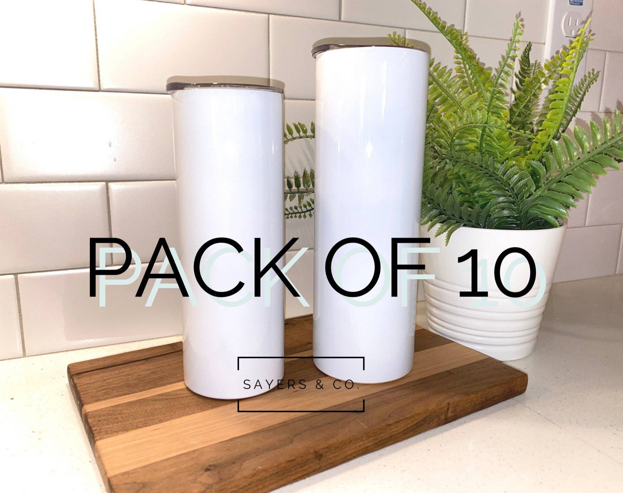 Sayers & Co. - Wholesale Insulated Mug/Tumbler - 10 PACK- 20oz or 30oz Skinny STRAIGHT White Sublimation NON Tapered Blank Stainless Steel Tumbler Water Bottle wholesale 20 oz 30 oz0