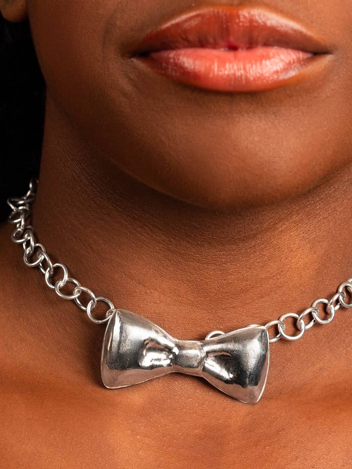 Silver Bow Choker for wholesale by Freddie Collier Studio