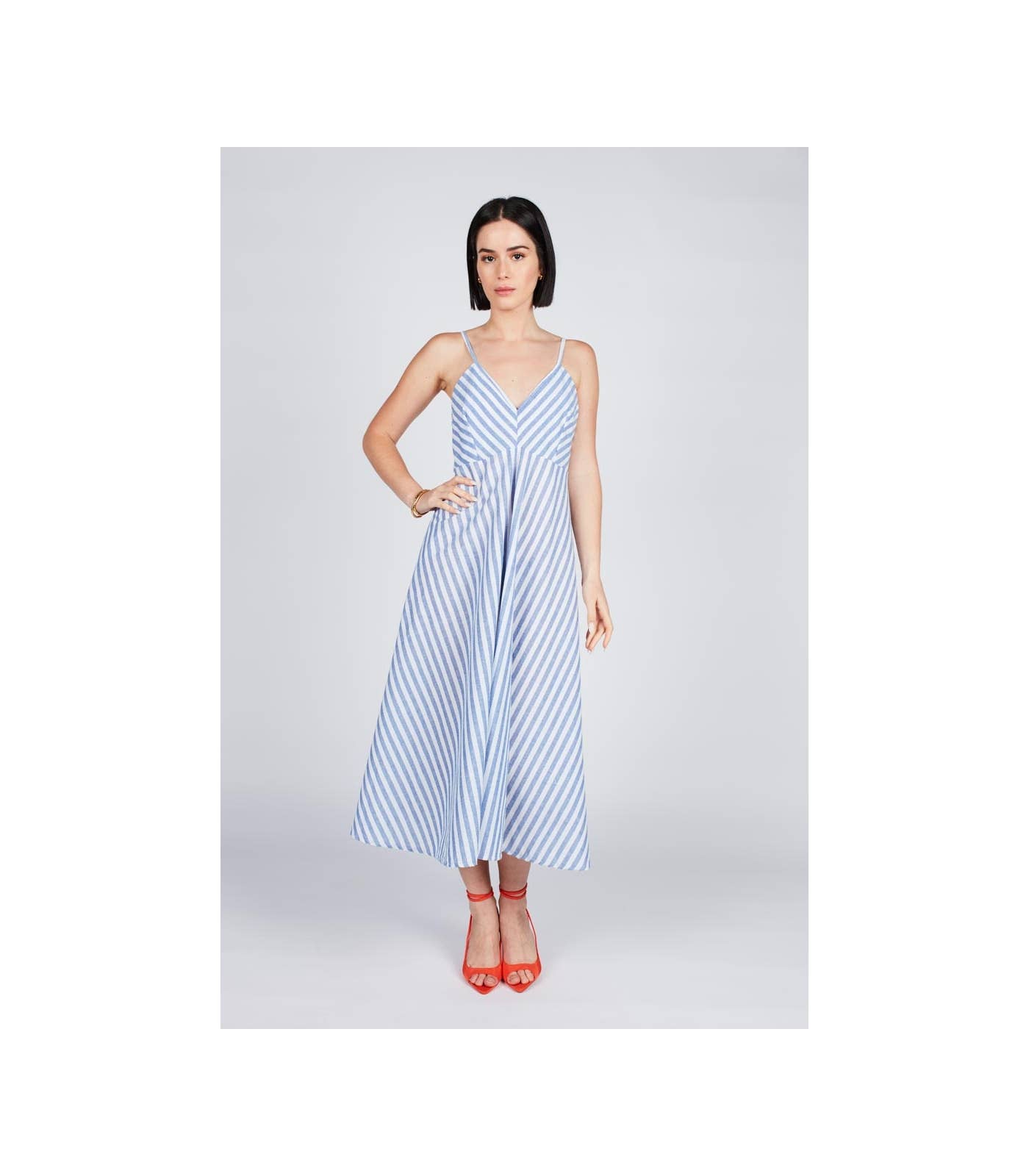 Blank Randig midiklänning i bomull med axelband för wholesale på Faire2