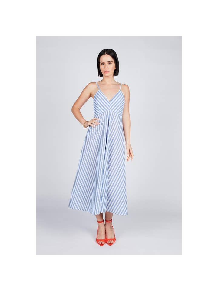 Blank Randig midiklänning i bomull med axelband för wholesale på Faire2