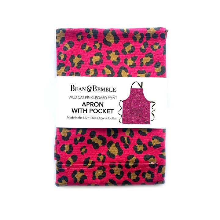 Bean and Bemble - Wholesale Apron - Leopard Print Apron - UK Made - 100% Organic Cotton - Pocket