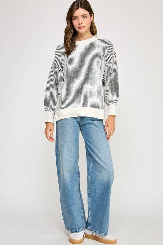 Miss Love - Wholesale Knit Sweater - Women's - Super Soft Strip Sweater7