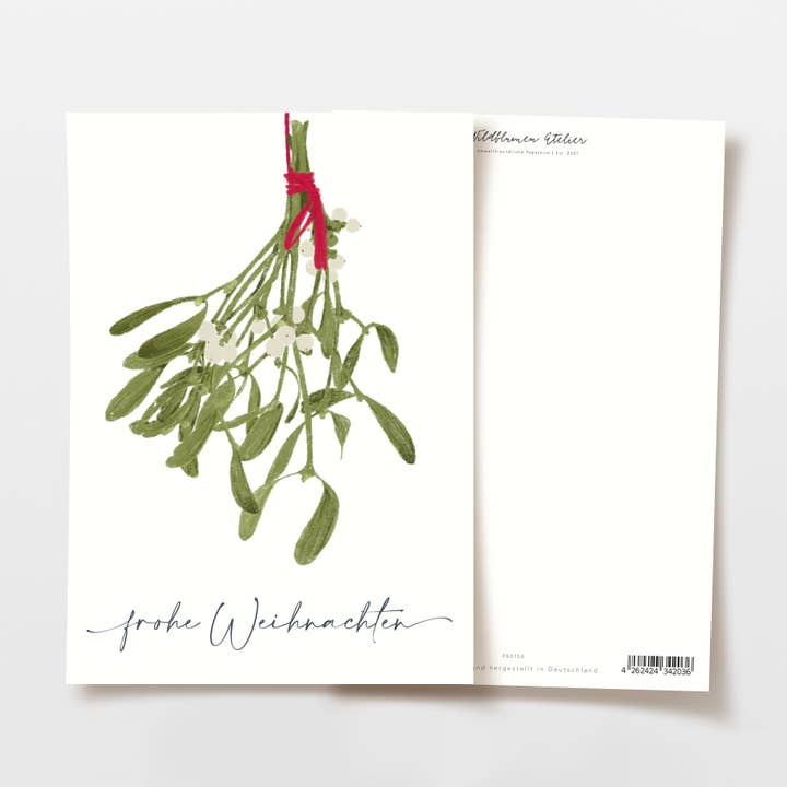 Biglietto di Natale vischio buone feste, carta FSC per la vendita all'ingrosso da parte di Wildblumen Atelier