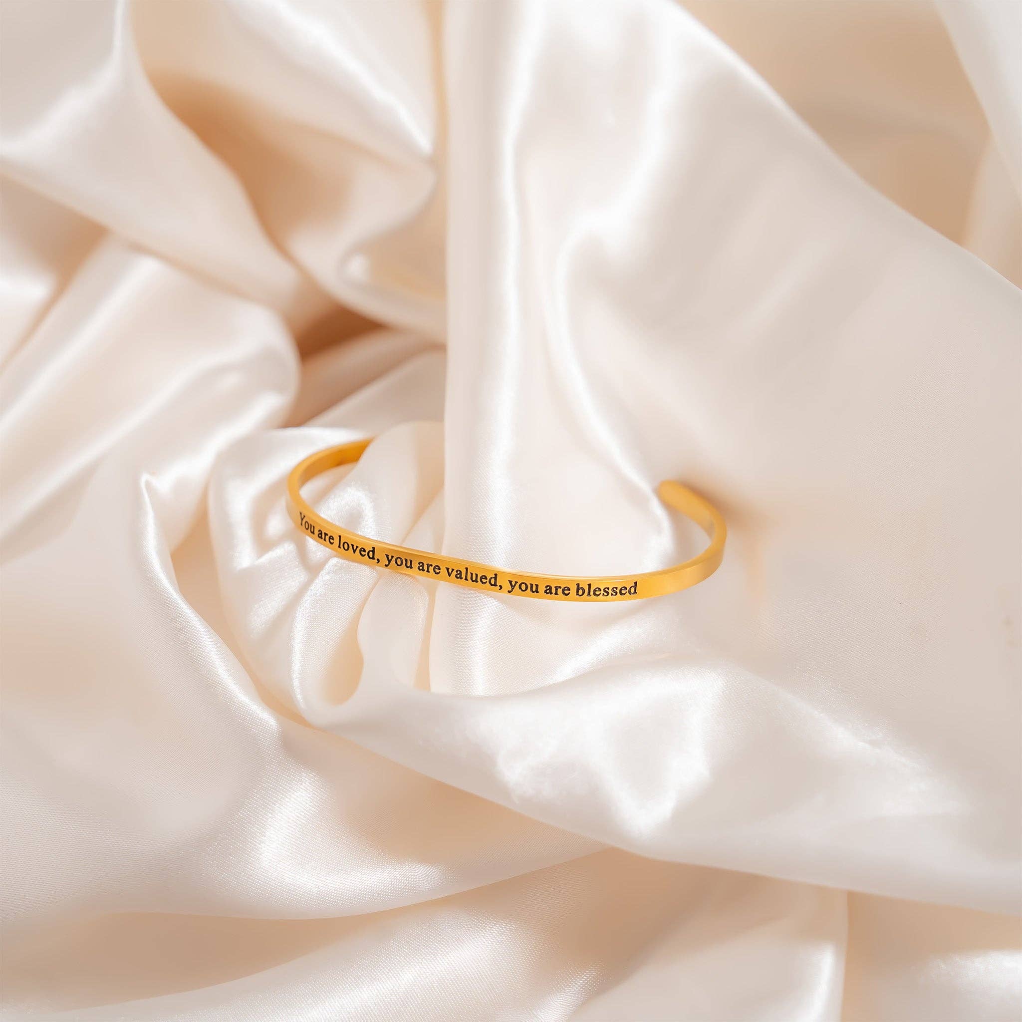 WJW - Wholesale Bangle Bracelet - 18K Gold PVD You are Loved Engraved Bangle Bracelet4