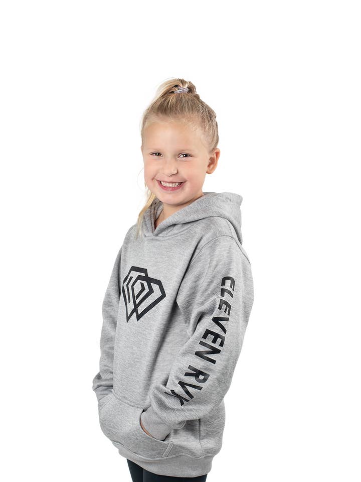 Felpa con cappuccio in tessuto felpato di poliestere grigio per la vendita all'ingrosso da parte di ELEVEN RVK