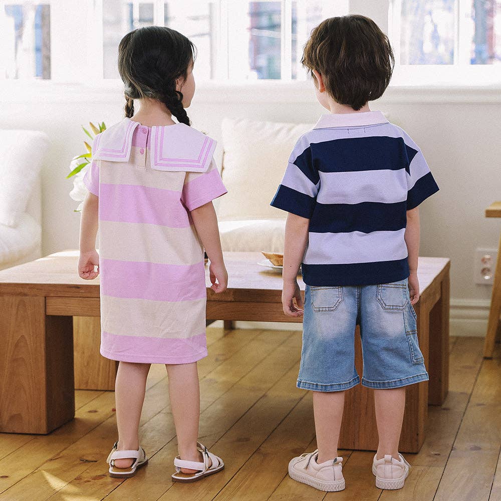 ToTo Heros - Wholesale Dress - Kids - Cruz Striped Pointy Collar Piqué Polo Dress5