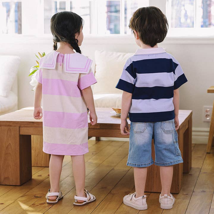 ToTo Heros - Wholesale Dress - Kids - Cruz Striped Pointy Collar Piqué Polo Dress5